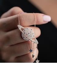 925 Ayar Gümüş Rose Kaplama Sallantı Yıldızlı Gezegen Kolye (Pembe)