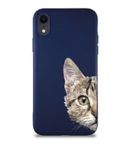 Apple iPhone XR Soft Premier Kapak Catface Tasarımlı Silikon Kılıf - Lacivert (Şeffaf)