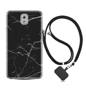 Samsung Note 3 4 5 8 9 20 Ultra 10 Lite Kılıf Boyun Askılı Silikon Siyah Mermer 1299