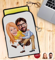 BK Gift Kişiye Özel Sevgililer Karikatürlü Taşınabilir Koruyucu Tablet Kılıfı & Organizer Çanta - Siyah-102
