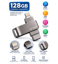 Telefon Tablet ve Bilgisayar Uyumlu 128GB Lightning Type C Çoklu Girişli USB Bellek