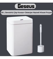 Sensörlü Otomatik Plastik Çöp Kovası 18 Litre + Deterjan Hazneli Silikon Klozet Fırçası