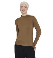 Kadın Organik Uzun Kollu Balıkçı Yakalı Body (Açık Kahverengi)