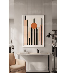 Minimalist Geometrik Şehir Silüeti 1. Kalite Ahşap Çerçeveli Tablo