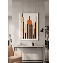 Minimalist Geometrik Şehir Silüeti 1. Kalite Ahşap Çerçeveli Tablo