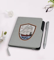 BK Gift Kişiye Özel Gemi Tasarımlı Gri Termo Deri Defter Kalem Seti-3