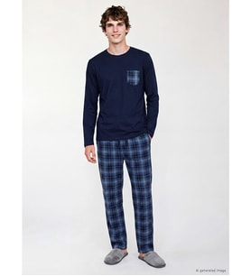 LC WAIKIKI Lacivert Regular Fit Ekose Erkek Pijama Takım