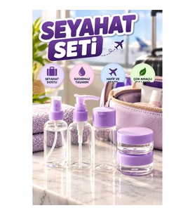 5’li Seyahat Bakım Şişesi Seti – 30 ml Şeffaf Şişe, Sprey ve Krem Kapları