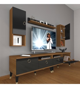 Decoraktiv Eko 5220DA Mdf Gold Tv Ünitesi Tv Sehpası (Siyah - Ceviz)