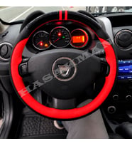 Dacia Duster Mk1 Dikme Direksiyon Kılıfı Parlak Siyah Kırmızı Detaylı Kırmızı Çift Yüzük ve Dikiş 2010-2017