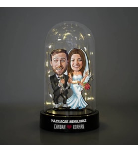 Birbirine Çok Bağlı Çiftler Karikatürlü Işıklı Fanus Biblo