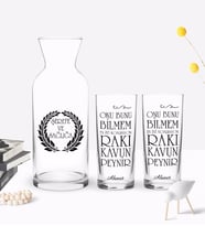 BK Gift Kişiye Özel Renkli Baskılı Onu Bunu Bilmem Tasarımlı İkili Rakı Bardağı ve Karaf Hediye Seti-1 (Model 1)