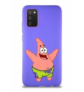 Samsung Galaxy A02S Soft Premier Kapak Patrick Yıldız Tasarımlı Silikon Kılıf - Mor (Şeffaf)