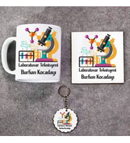Laboratuvar Teknisyeni Kupa Bardak Altlık ve Anahtarlık Hediye Seti (Model 1)