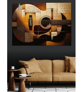 Gitar Gövdesinde Modern Kübik Şehir Dekoratif Kanvas - Mdf Ahşap Tablo