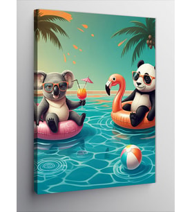Kanvas Tablo Havuzda Panda Ve Koala