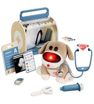 Care Pets Ahşap Oyuncak Veteriner Seti Işıklı, Sesli Peluş Köpekli Eğitici Doktorken Oyunu