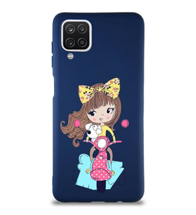 Samsung Galaxy A12 Soft Premier Kapak Vespagirl Tasarımlı Silikon Kılıf - Lacivert (Şeffaf)