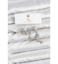 Pirinç Gümüş Renk Zirkon Taşlı Kutup Yıldızı Model Ysx Trio Küpe Seti - Tj-Bkp11565