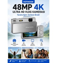 Dijital Kamera 4k Hd 48mp 16x Zoom Flaşlı Kayar Retro Video Kamera 2.8’’ Ekran 64gb Sd Kart Hediyeli Gümüş