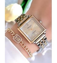 Ferrucci Diamond Pırlanta Taşlı Ve Sertifikalı Özel Kutulu Kadın Kol Saati+Bileklik BFC.01118-04 (Gri - Sarı)