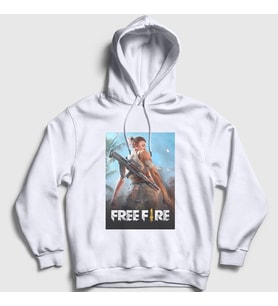 Presmono Unisex Beyaz Cover Free Fire Kapüşonlu Sweatshirt 232637tt