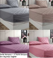 Formeya Alez SET Renkli %100 Pamuk Kapitone Yatak Koruyucu Alez Ve Yastık Koruyucu Set (Kahverengi)