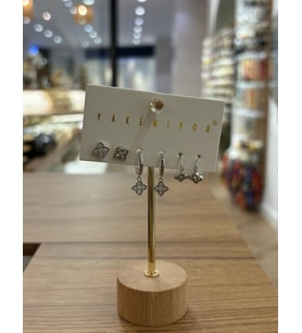Yakemiyou Silver Taşlı Yonca Altılı Küpe