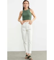 Likralı Fit Mom Jean - Ekru