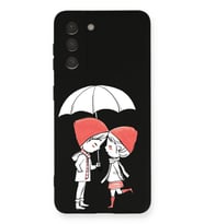 Samsung Galaxy S21 FE Uyumlu Lansman Kılıf Aşk Tasarımlı İçi Kadife Kapak-Siyah (Şeffaf)