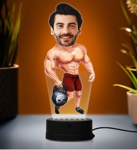 Doğum Günü Hediyesi,Sevgiliye Hediye, Kişiye Özel Fotoğraflı Sporcu Karikatür 3D Led Lamba (Beyaz)