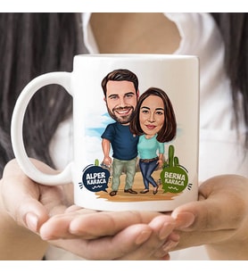 Kişiye Özel Karikatürlü Kanyondaki Sevgililer Kupa Bardak
