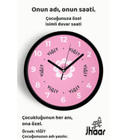 İsme Özel Gülümseyen Güneş Çocuk Odası Duvar Saati Orta Boy 30 cm Siyah Camlı Sessiz