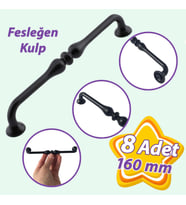 8 Adet Fesleğen Kulp 160 mm Siyah Mutfak Kulpu Çekmece Dolap Kapak Kulbu Metal  Mobilya Dolabı Kulpları