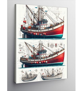 Kanvas Tablo Ahşap Tekne Gemi Çizimleri