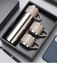 Premium 3 Bardaklı Paslanmaz Çelik Termos Seti (Silver)