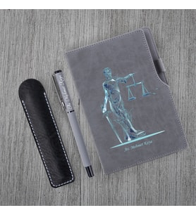 Kişiye Özel UV Baskılı Fütüristtik Tasarım Avukat Temalı Gri  Defter & Gri Roller Kalem Seti