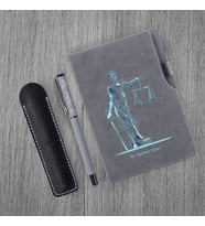Kişiye Özel UV Baskılı Fütüristtik Tasarım Avukat Temalı Gri  Defter & Gri Roller Kalem Seti