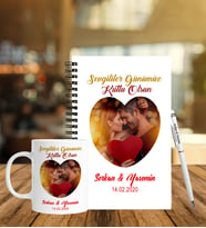 Sevgililer Gününe Özel Ahşap Defter Kalem & Kupa Hediye Seti 23