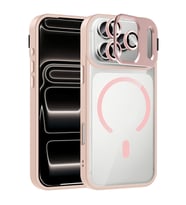 iPhone 17 Pro Kılıf Standlı ve Kamera Lens Koruma Hediyeli Etro Kapak (Pembe)