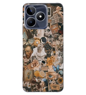 Realme C53 Uyumlu Aesthetic Sanatsal Kolaj Desenli Şeffaf Telefon Kılıfı