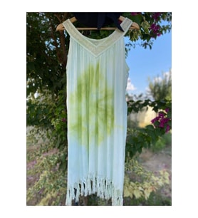 Kadın Mint Batik Desen Kloş Plaj Elbisesi