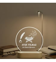 Din Kültürü Öğretmenine Özel Kişiye Özel LED Işıklı Ahşap Masa İsimliği (Şeffaf)