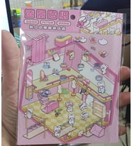 Pembe Tavşan Butik Tasarım Oda Sticker Seti DIY Giysi Mağazası Sahneli