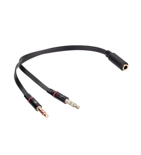 Siyah 3.5mm to Audio + Mic 0.15m Kulaklık Çevirici Mikrofon Ses Ayırıcı