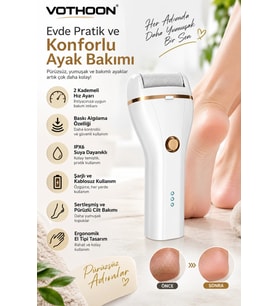 Şarjlı Ayak Törpüsü 2 Kademeli Hız IPX6 Suya Dayanıklı Baskı Algılamalı Topuk Nasır Temizleyici
