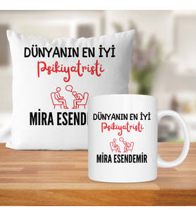 Dünyanın En İyi Psikiyatristi Baskılı Kişiye Özel Kupa Bardak Ve Saten Yastık