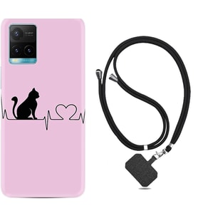 Vivo Y11S Y21S Y20 Y20S Y70 Kılıf Boyun Askılı Silikon Pink Cat Heart 1303