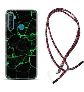 Realme 5i 5 Pro 6i 7 Pro 8 Kılıf Boyun Asklı Rasta Silikon Yeşil Şerit Mermer 1320