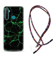Realme 5i 5 Pro 6i 7 Pro 8 Kılıf Boyun Asklı Rasta Silikon Yeşil Şerit Mermer 1320